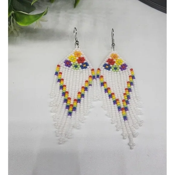 Beaded Earrings Bohemian, Beaded Drop Dangle Earrings Handmade - Picture 4 of 6